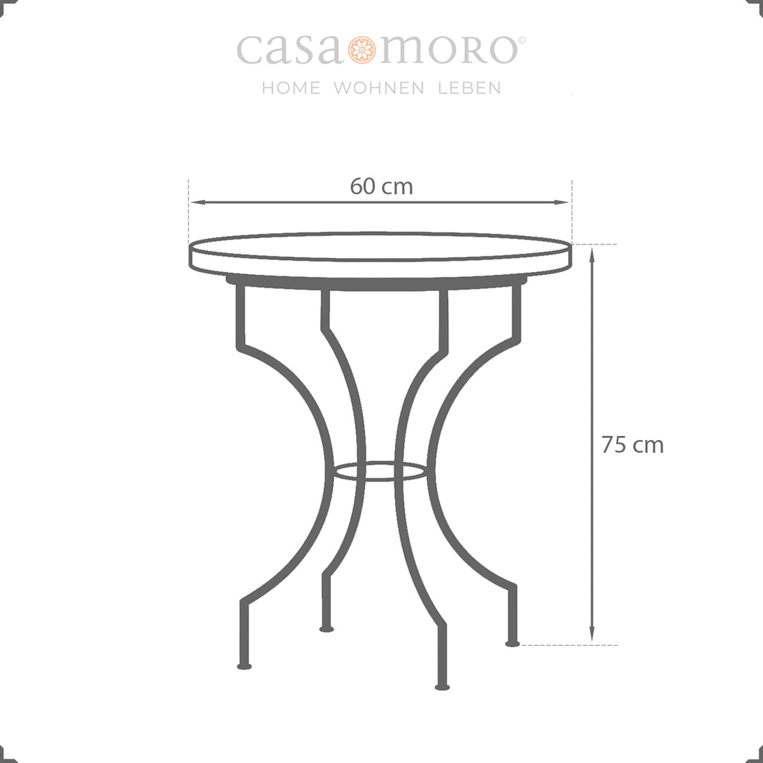 Διαστάσεις: 60 cm διάμετρος, περ. 75 cm ύψος - συμπαγές τραπέζι μπιστρό για εσωτερικούς και εξωτερικούς χώρους