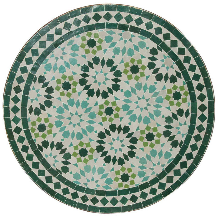 Τραπέζι bistro στρογγυλό 60 cm με πράσινο μωσαϊκό Zellige - χειροποίητο μωσαϊκό τραπέζι με κλασικό μοτίβο αστέρι