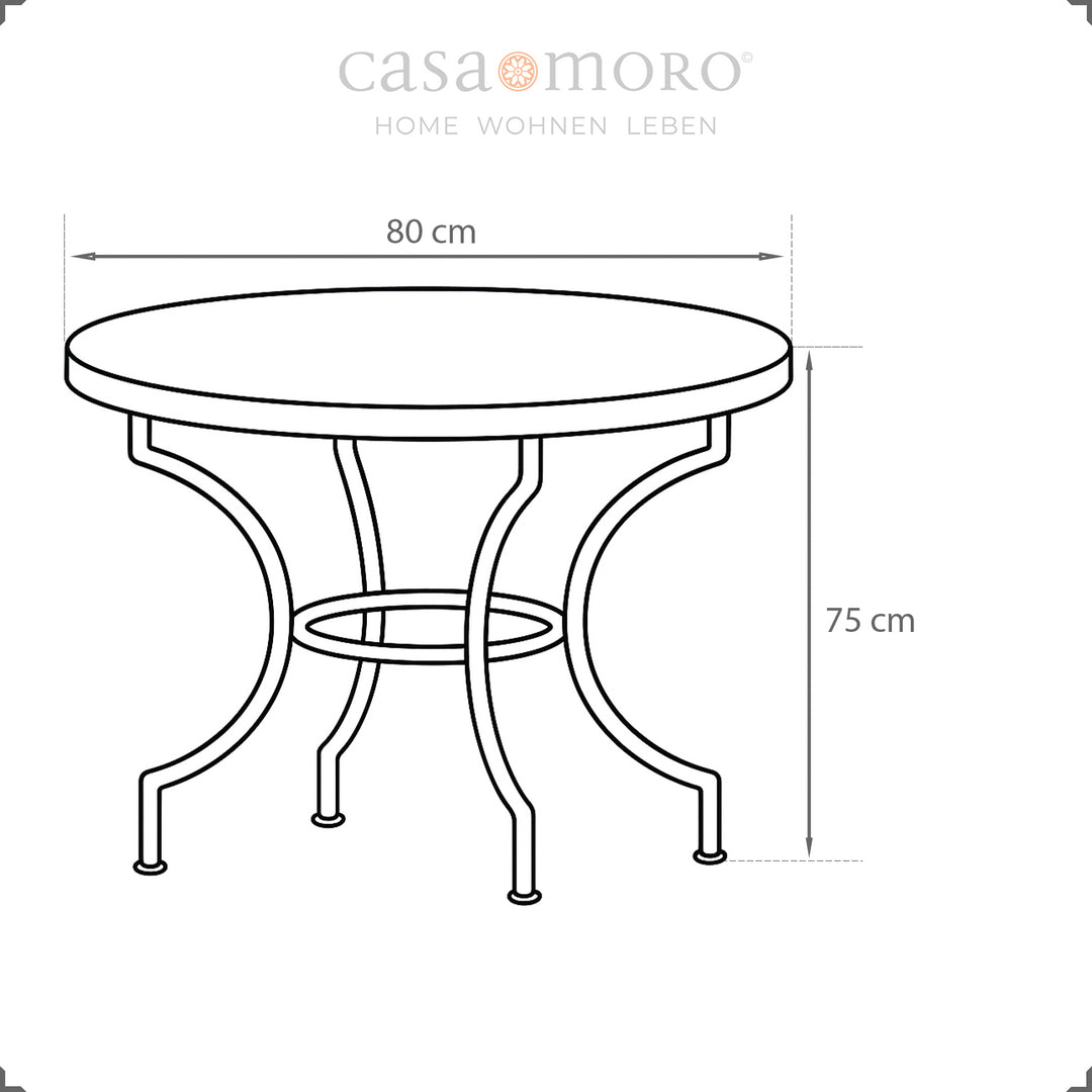 Διαστάσεις: 80 cm διάμετρος, ύψος 75 cm - ιδανικό για μικρούς εξωτερικούς ή εσωτερικούς χώρους