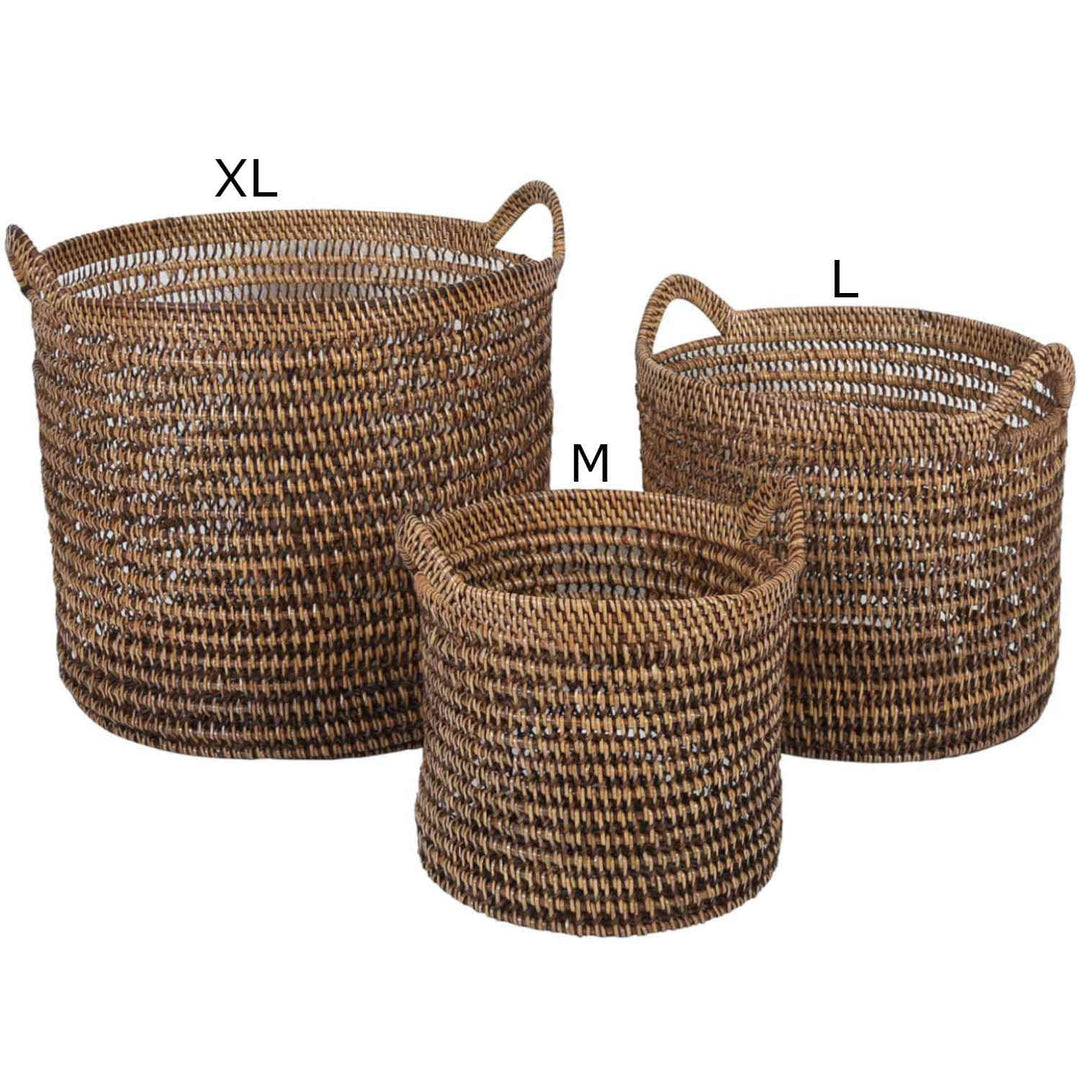 Καλάθι Rattan Eda καφέ με χερούλι