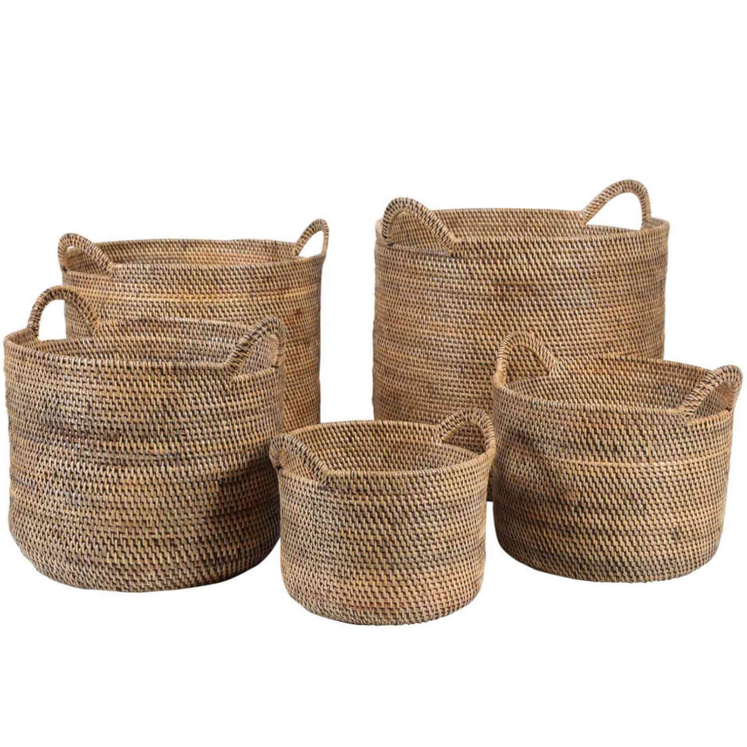 Καλάθι Rattan Elie καφέ με χερούλι