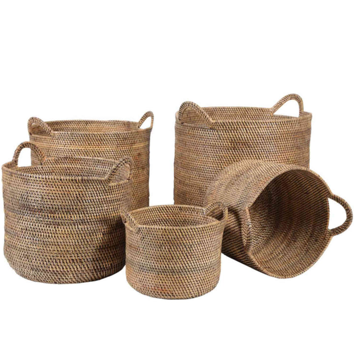 Καλάθι Rattan Elie καφέ με χερούλι