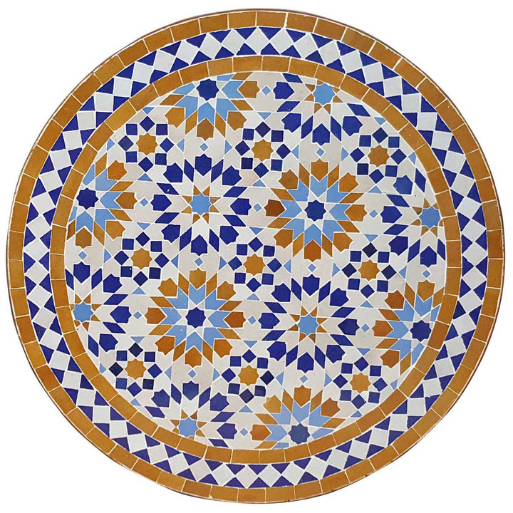 Τραπέζι Bistro Ø 60 cm με πλακάκια Zellige σε μπλε, γαλάζιο, ώχρα και λευκό - Μαροκινό τραπεζάκι σαλονιού