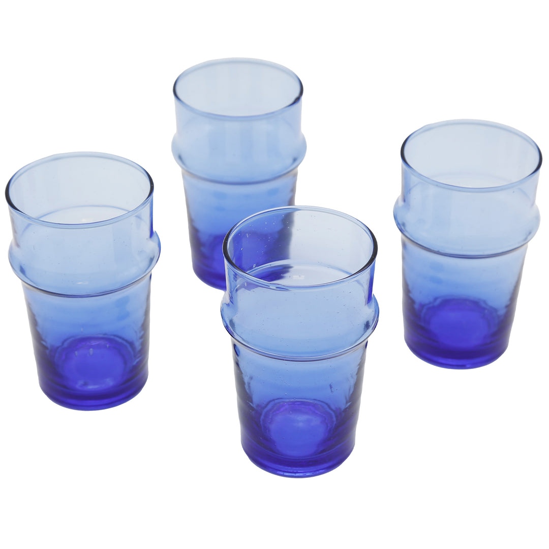Τέσσερα χειροποίητα ποτήρια τσαγιού σε μπλε χρώμα - χειροποίητο σετ γυαλιού σε πρακτική συσκευασία των 4