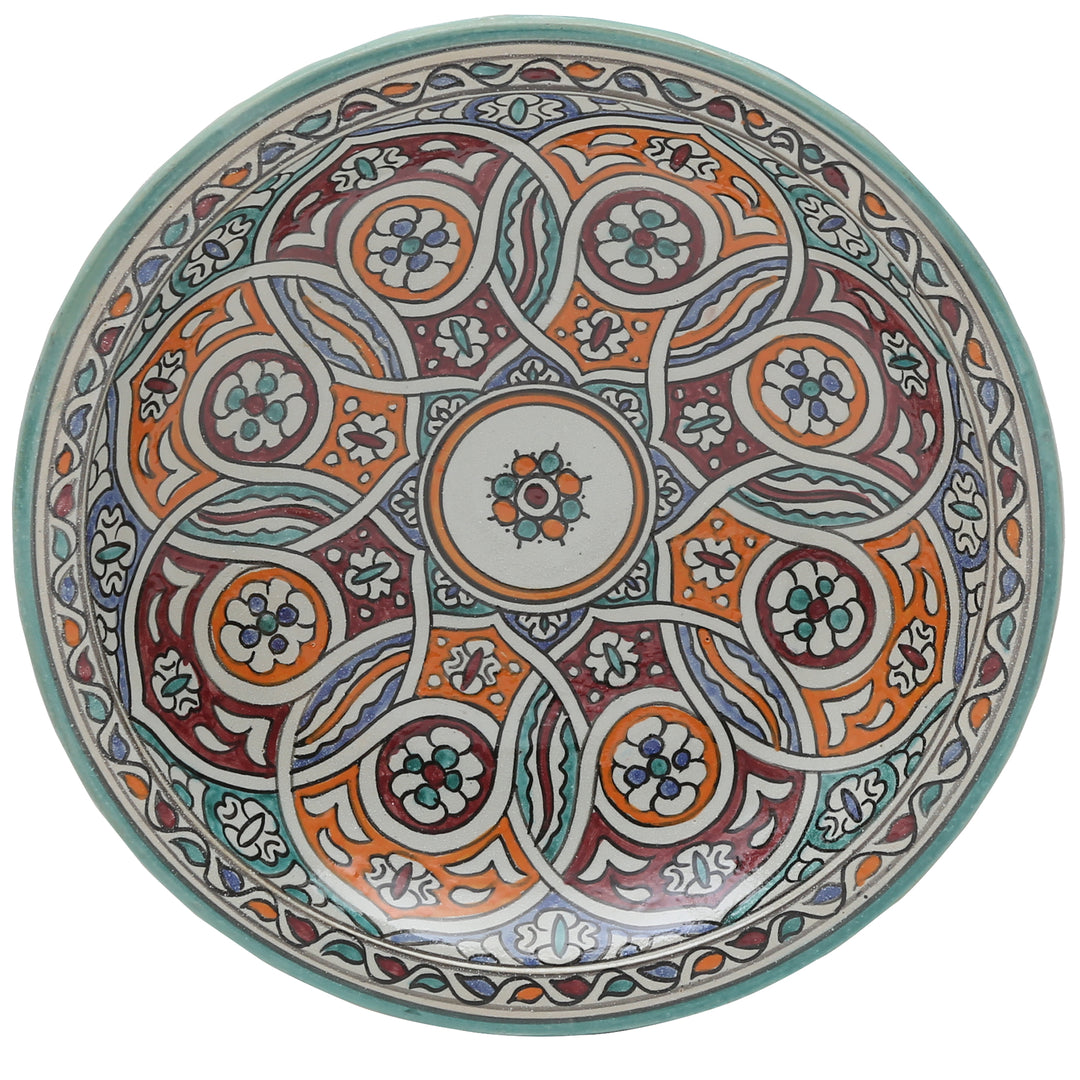 Μαροκινό κεραμικό πιάτο από τη Φεζ με πολύχρωμο πλεκτό μοτίβο, Ø 35 cm