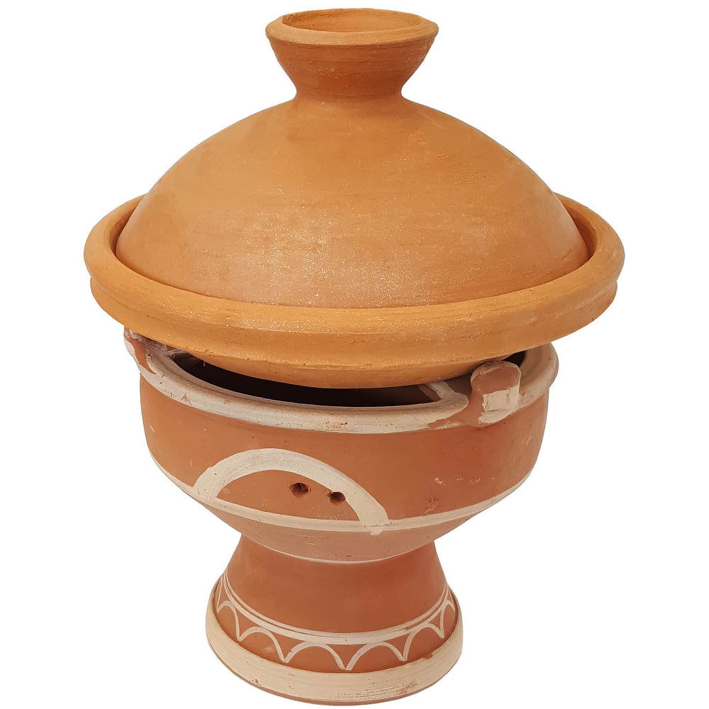 Tagine σε μαροκινό πηλό ζεστό, mejmar για κάρβουνα ως επιτραπέζια ψησταριά για Tagine σε στυλ Μαρόκου