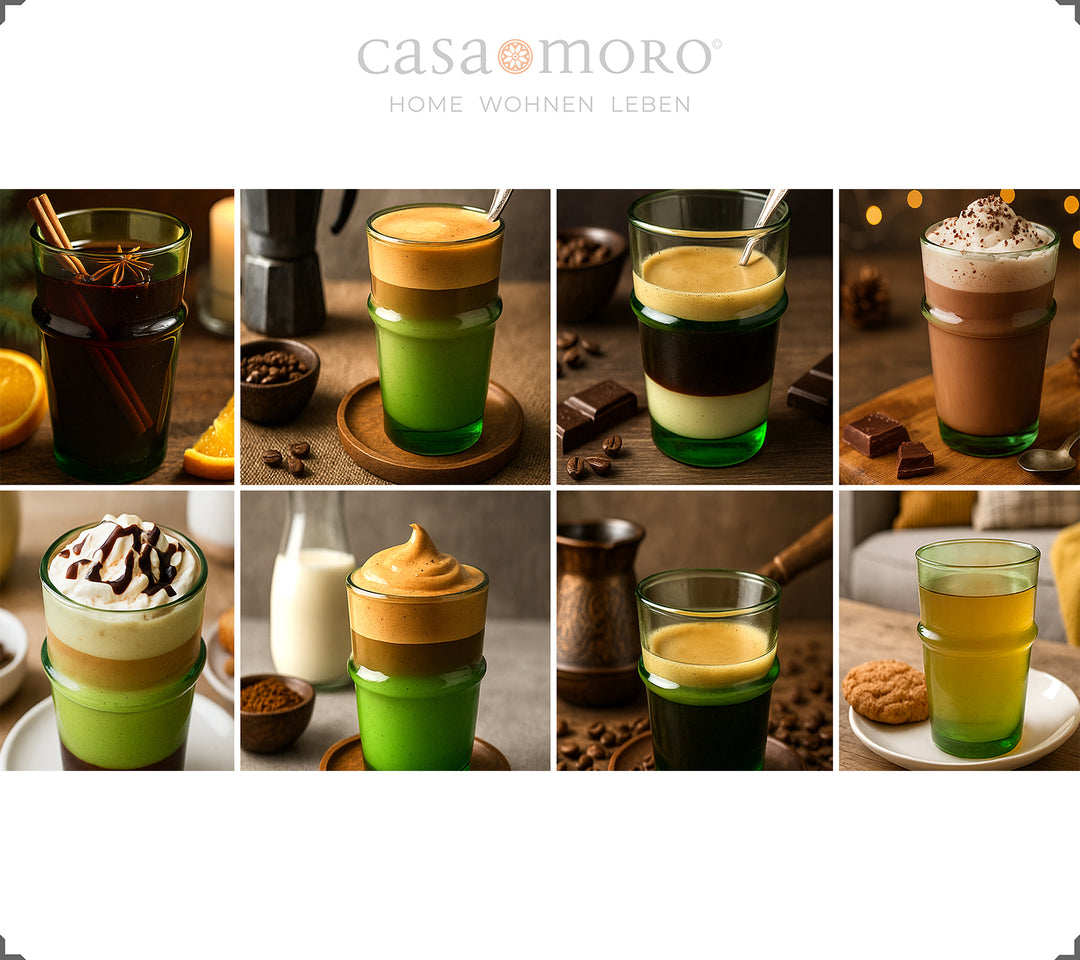 Σετ ποτήρια Latte Macchiato σε πράσινο χρώμα - 4 στοματικά ποτήρια από παλιό γυαλί